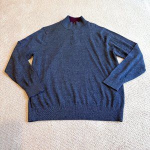 Tyler Campbell Sweater Merino Wool Charcoal Gray 1/4 Zip Pullover Preppy L / XL